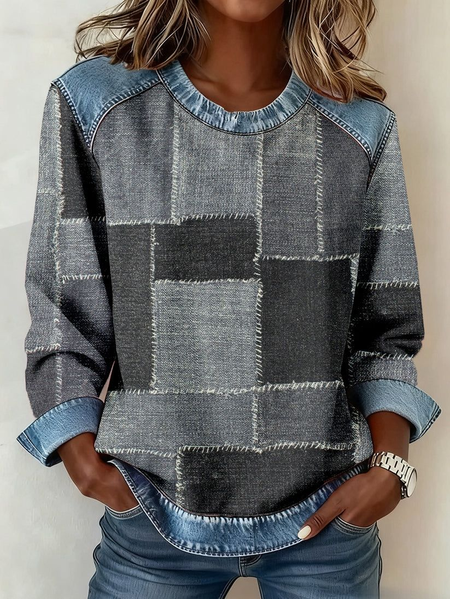 Vintage Crew Neck Abstract Sweatshirt Printing