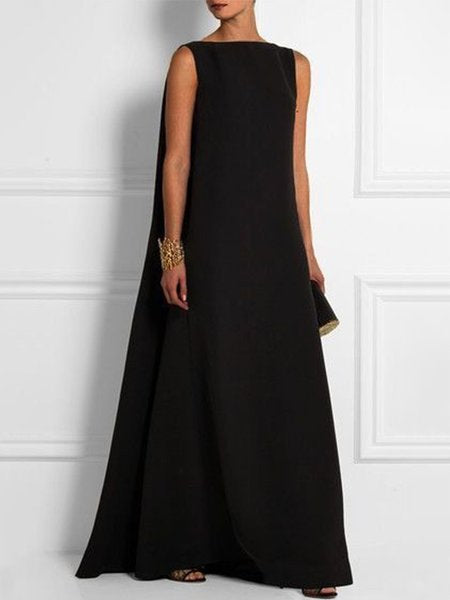 wedding guest dress Vintage Plain Sleeveless Crew Neck Casual Dress