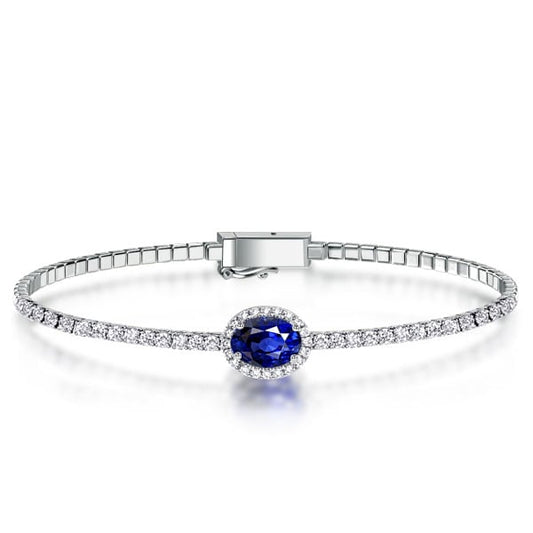 Italo Halo Oval Cut Blue Sapphire Tennis Bracelet For Women