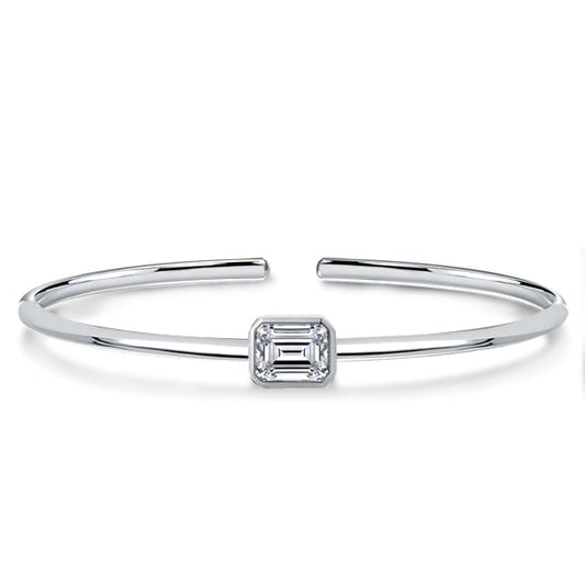 Italo Solitaire Emerald Cut White Sapphire Bangle Bracelet