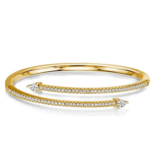 Golden Pear & Round Cut White Sapphire Bangle Bracelet