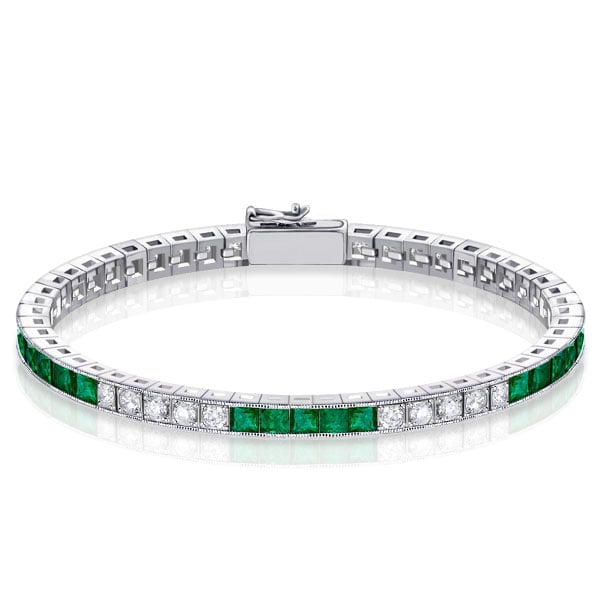 Alternating Emerald & White Princess Tennis Bracelet For Women