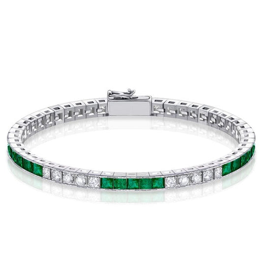 Alternating Emerald & White Princess Tennis Bracelet For Women