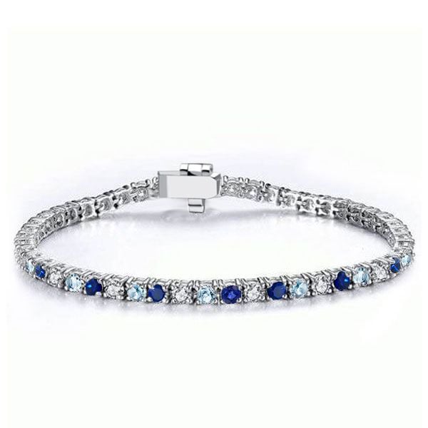 Italo Round Cut Blue Sapphire Tennis Bracelet For Women Classic
