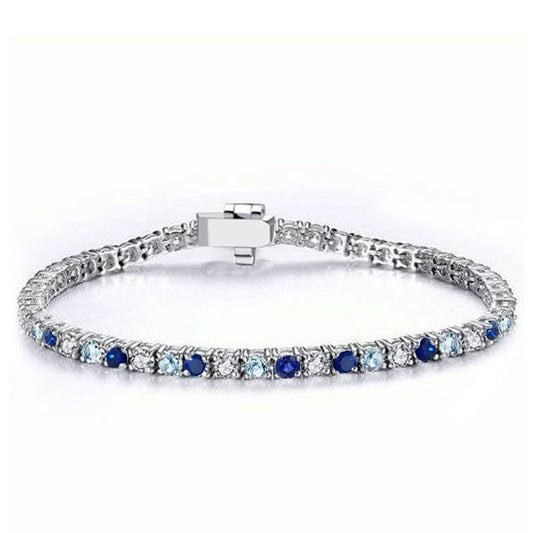 Italo Round Cut Blue Sapphire Tennis Bracelet For Women Classic