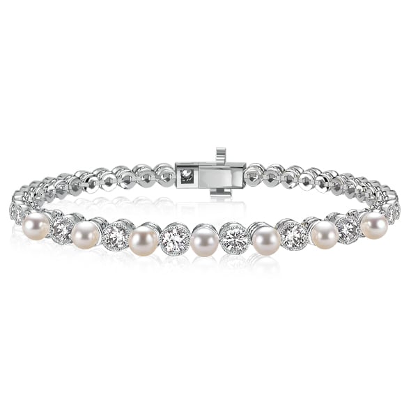 Italo Milgrain Bezel Round Pearl Tennis Bracelet Vintage
