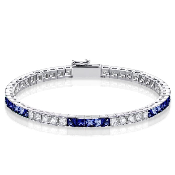 Italo Princess Cut Blue & White Sapphire Bracelet For Wedding
