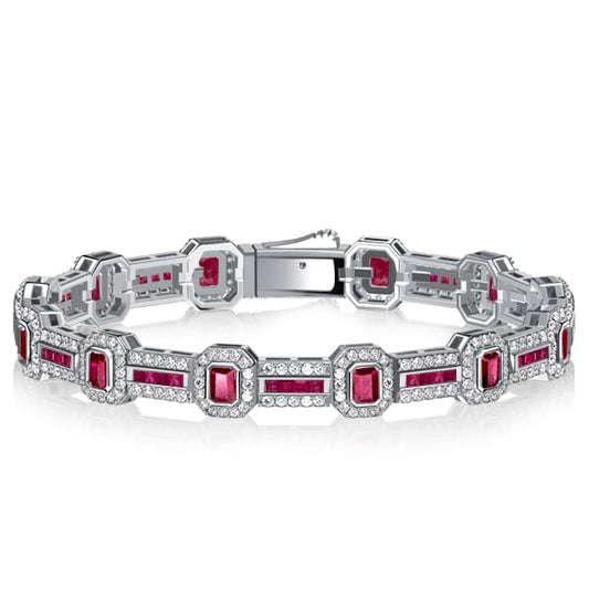 Italo Halo Emerald Cut Ruby Bracelets For Wedding