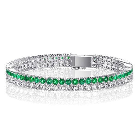 Italo Double Row Emerald & White Sapphire Tennis Bracelet For Women