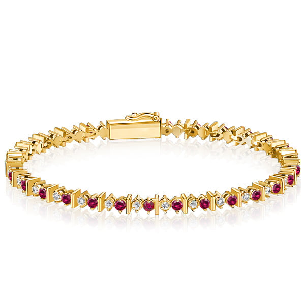 Italo Golden Round Cut Silver Ruby Bracelet For Women