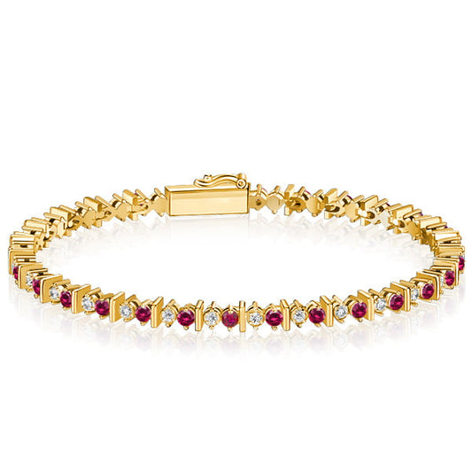 Italo Golden Round Cut Silver Ruby Bracelet For Women