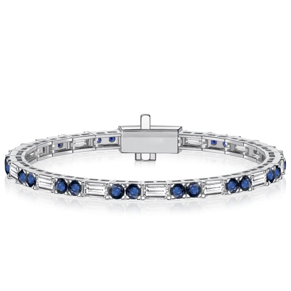 Italo Round & Baguette Cut Tennis Bracelet Blue Sapphire Bracelet