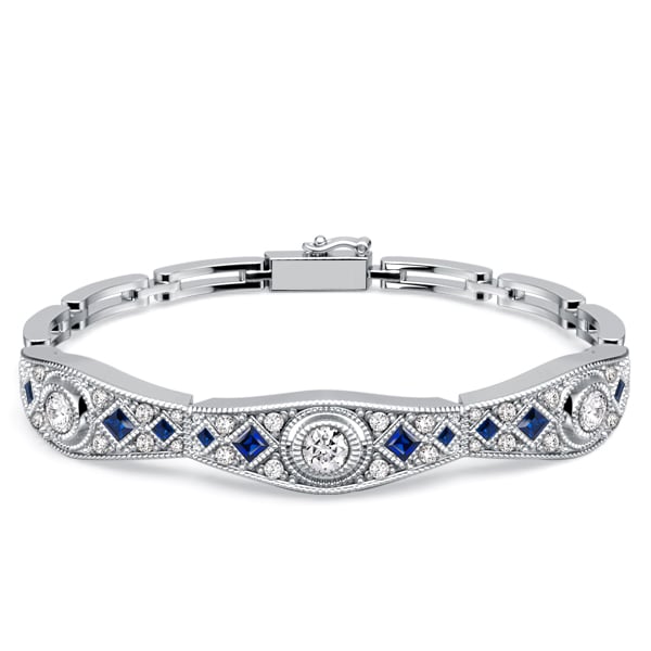 Italo Art Deco Blue & White Sapphire Tennis Bracelet For Women