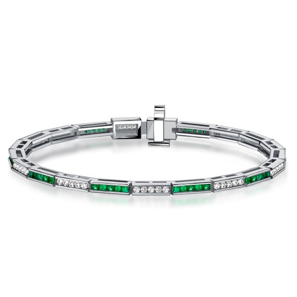 Italo Channel Set Asscher Cut Emerald Sapphire Tennis Bracelet