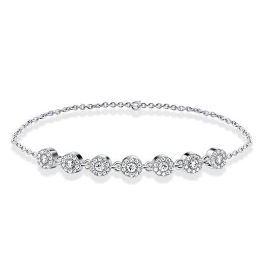 Italo Halo White Sapphire Round Cut Chain Bracelet For Women
