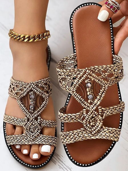 Boho Plain Slip On Flat Heel Flip Flop Braided