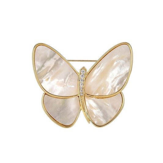Italo Dancing Butterfly White Sapphire Pearl Butterfly Brooch For Women