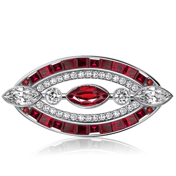 Italo Antique Marquise Cut Ruby Vintage Brooch For Women