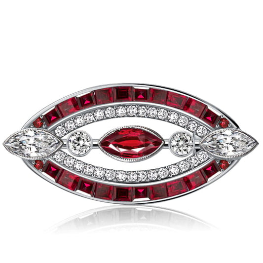 Italo Antique Marquise Cut Ruby Vintage Brooch For Women