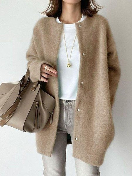 Women Winter Outerwear Urban Plain Long Sleeve Crew Neck Jacket