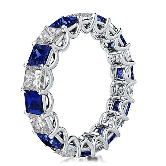 Eternity Shared Prong Blue & White Princess Cut Wedding Band