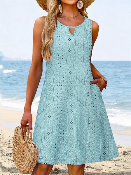 Women Geometric Summer Dress V Neck Sleeveless Fit & Flare Dress A-Line Dress
