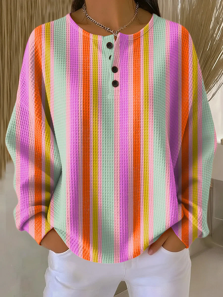 Casual Crew Neck Striped Sweatshirt Printing