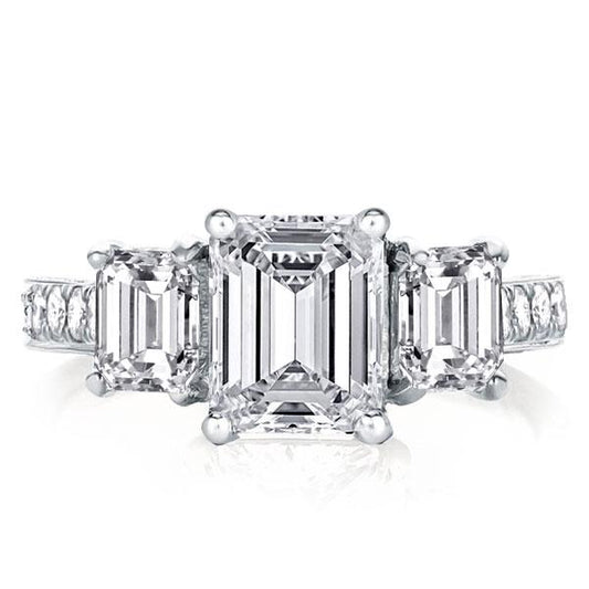 Three Stone Emerald Cut Half Eternity Engagement Ring