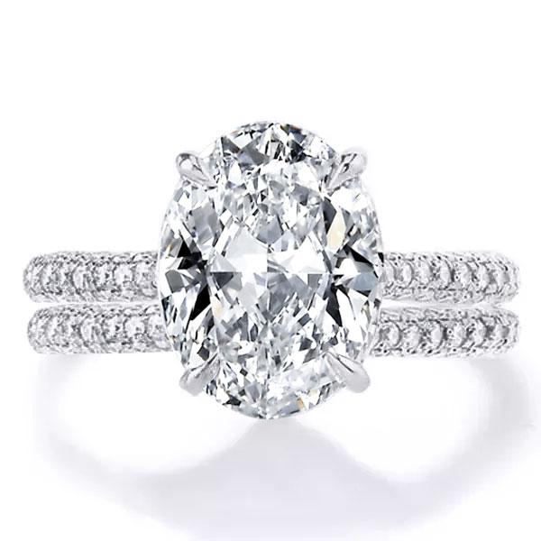 Italo Micro Pave Oval Cut Engagement Ring Set Silver Bridal Set