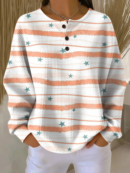 Casual Crew Neck Star Sweatshirt Printing