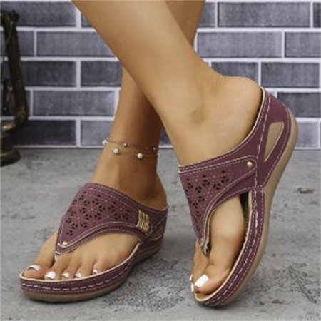 Vintage Plain Slip On Block Heel Wedge Sandals