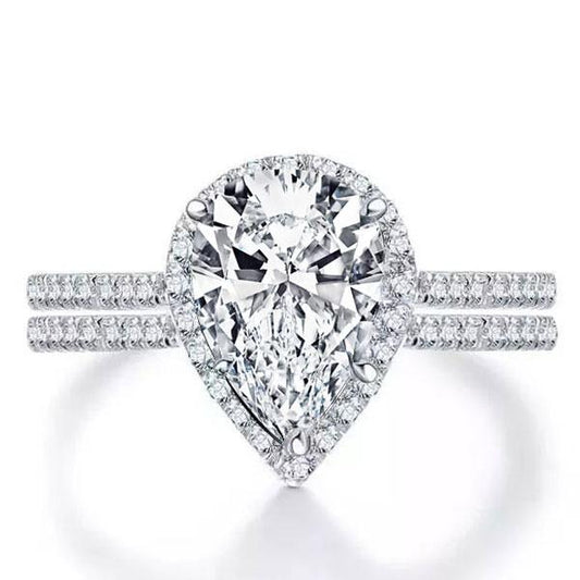 Italo Halo Pear Created White Sapphire Bridal Set