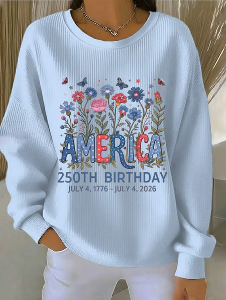 Casual Crew Neck Floral Sweatshirt Printing