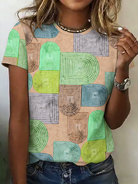 Casual Striped Crew Neck Short Sleeve T-shirt
