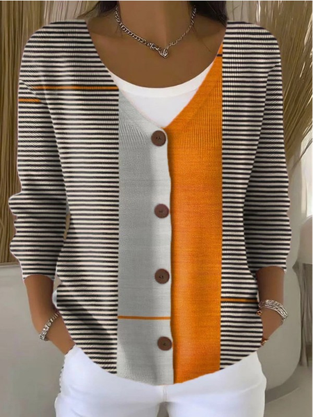 Women Striped Long Sleeve Comfy Vintage Cardigan