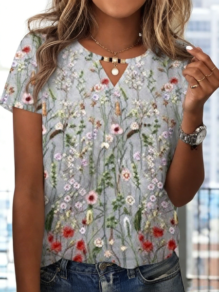 Elegant Floral Short Sleeve T-shirt