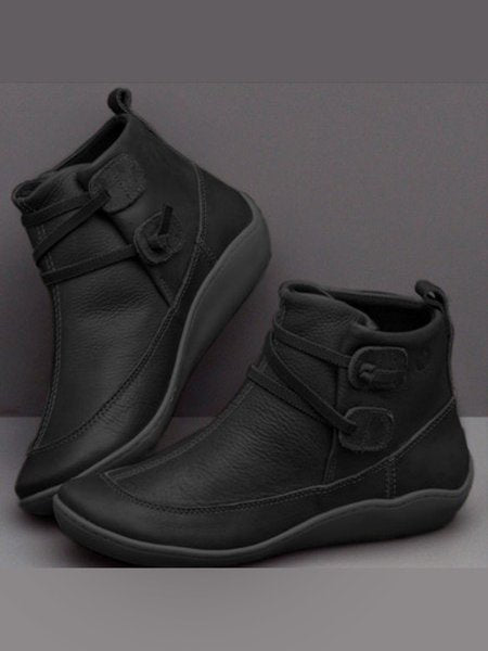 Women Casual Soft Braided Strap Lether PU Flat Heel Snow Boots