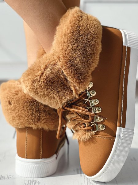 Casual Plain Plush Slip On Flat Heel Classic Boots