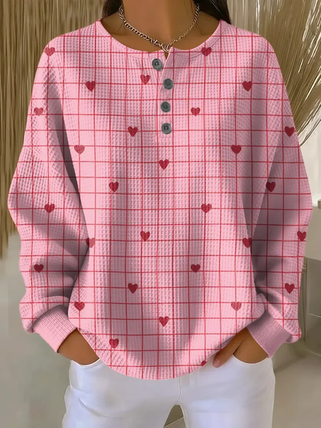 Casual Crew Neck Heart/Cordate Sweatshirt Printing