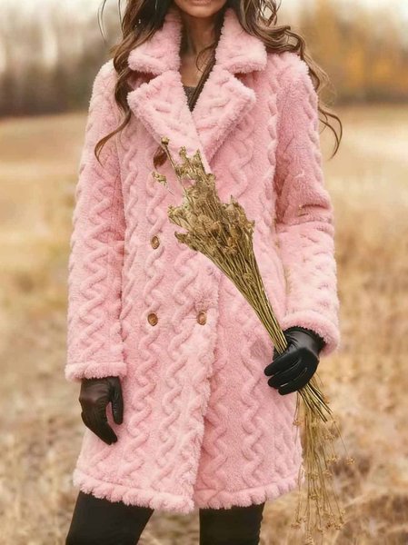 Women Winter Outerwear Casual Jacquard Plain Long Sleeve Shawl Collar Jacket
