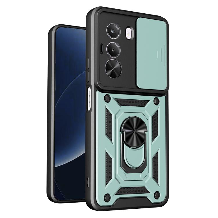 For Realme P4x 5G India Sliding Camera Cover Design TPU+PC Phone Case(Mint Green)