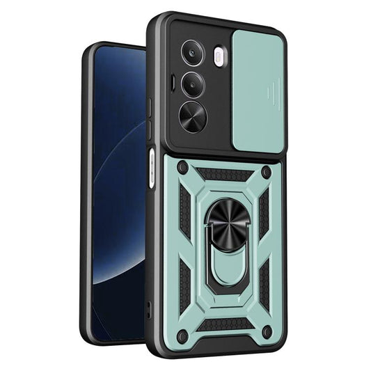 For Realme P4x 5G India Sliding Camera Cover Design TPU+PC Phone Case(Mint Green)