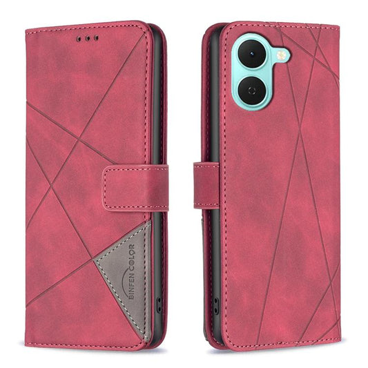 For Tecno Spark Go 3 Magnetic Buckle Rhombus Texture Leather Phone Case(Red)