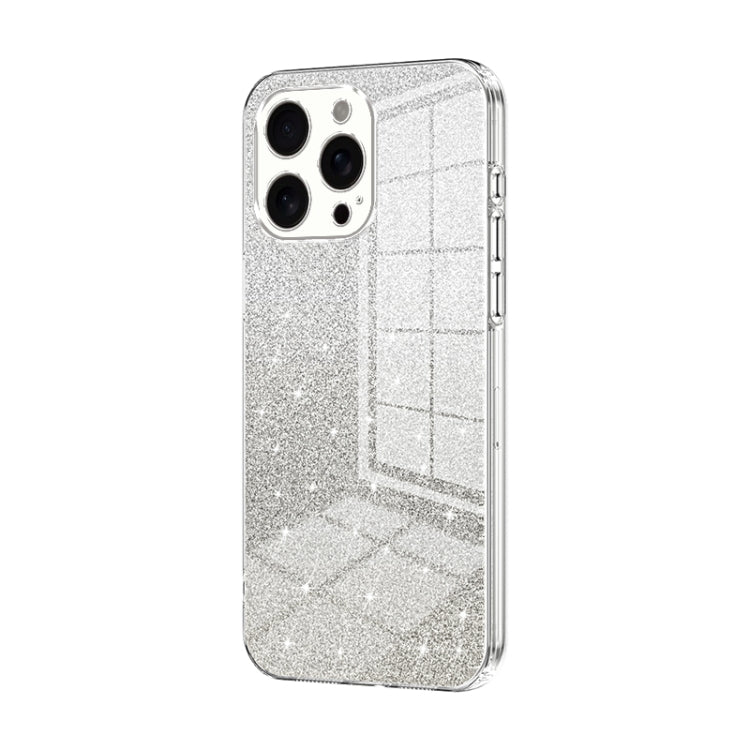 For iPhone 16 Pro Max Gradient Glitter Powder Electroplated Phone Case(Transparent)