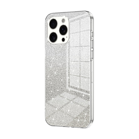 For iPhone 16 Pro Max Gradient Glitter Powder Electroplated Phone Case(Transparent)