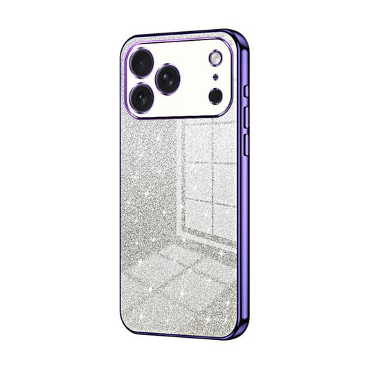 For iPhone 17 Pro Max Gradient Glitter Powder Electroplated Phone Case(Purple)