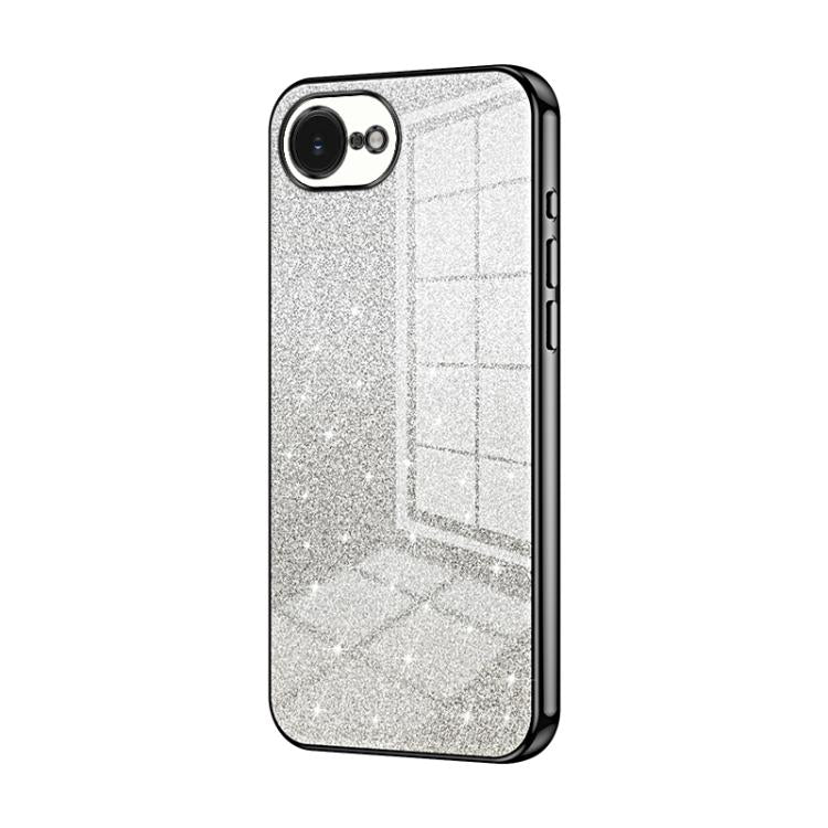 For iPhone 16e Gradient Glitter Powder Electroplated Phone Case(Black)