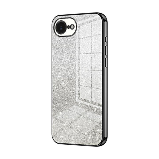 For iPhone 16e Gradient Glitter Powder Electroplated Phone Case(Black)