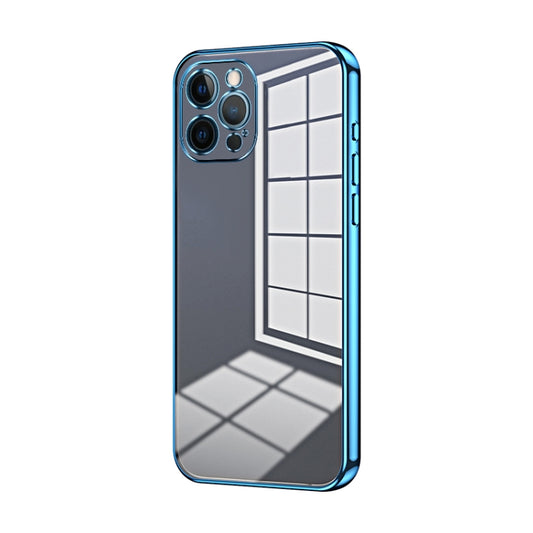 For iPhone 12 Pro Transparent Plating Fine Hole Phone Case(Blue)