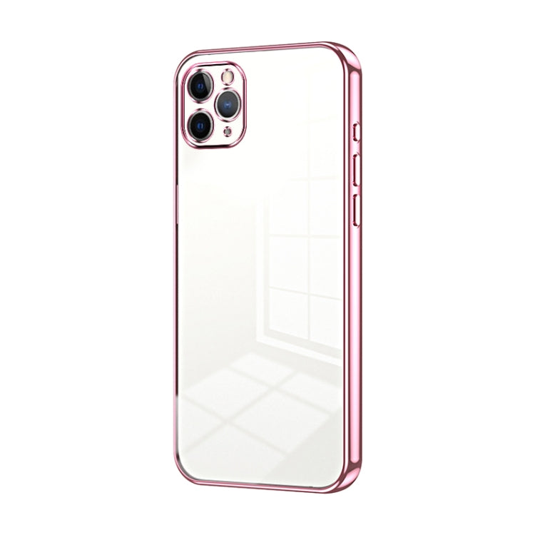 For iPhone 11 Pro Max Transparent Plating Fine Hole Phone Case(Pink)